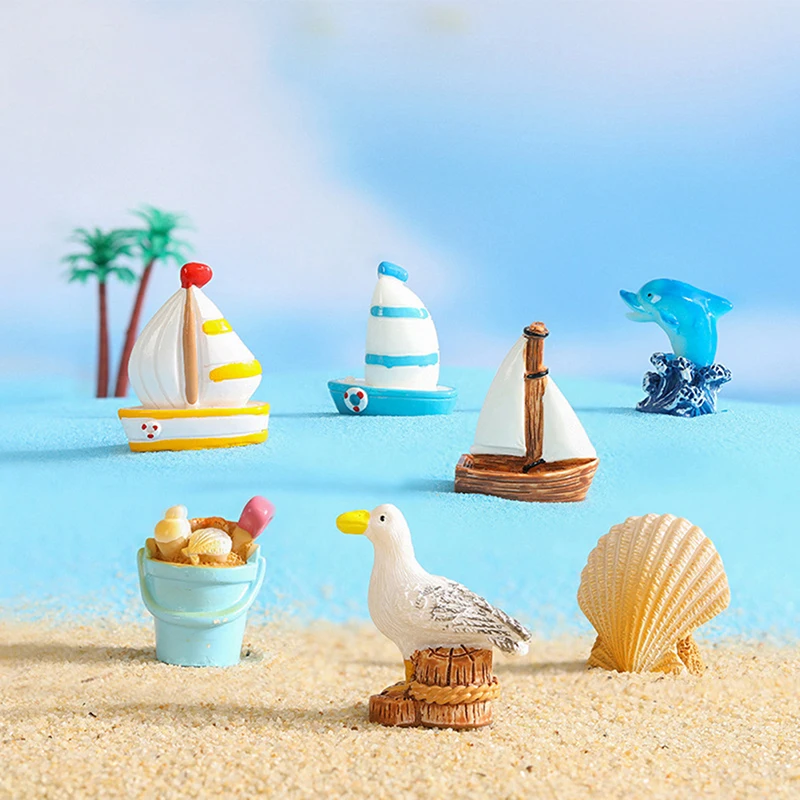 Cartoon Surfboard Seashells Seabirds Dolphins Ornaments Resin Fish Tank Starfish Landscaping Ornaments Aquarium Decoration