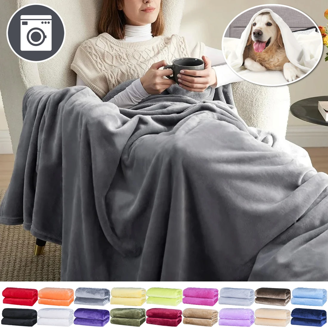 

1 Piece Solid Color Flannel Blanket Soft Warm Throw Blankets for Couch Sofa Office Bed Camping Travel Multi-purpose Gift Blanket