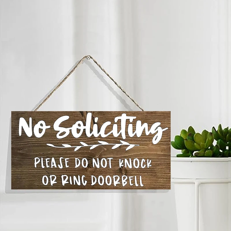 Rustic No Soliciting Wall Hanging Decor Wood Art Plaques Sign Door Sign for Home Living Room Shop Decor