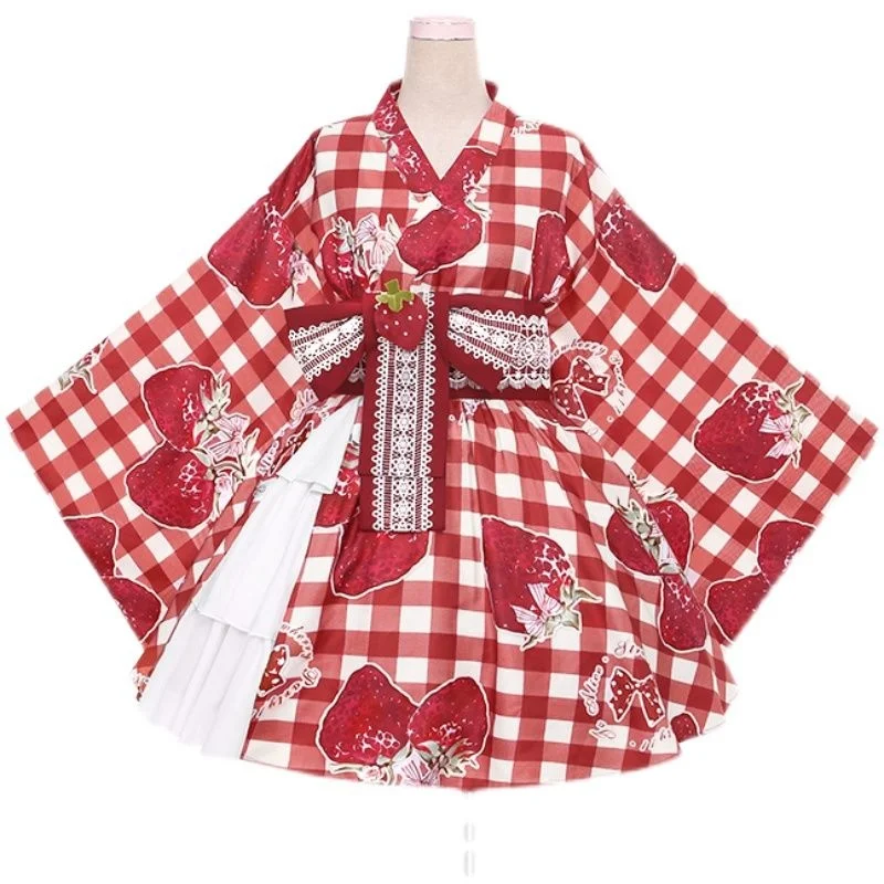 YUIPO – robe Lolita japonaise douce et mignonne, rose, imprimé fraise, Kawaii JSK