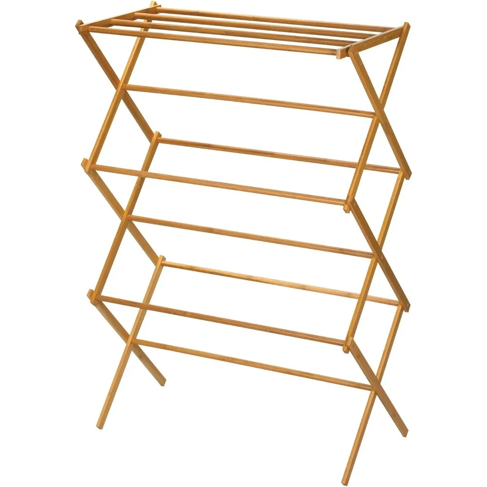 

Bamboo Folding Clothes Drying Rack, Upscale Laundry Rack with 11 Dowels, Environmentally Friendly, Stable Frame, Shelf for