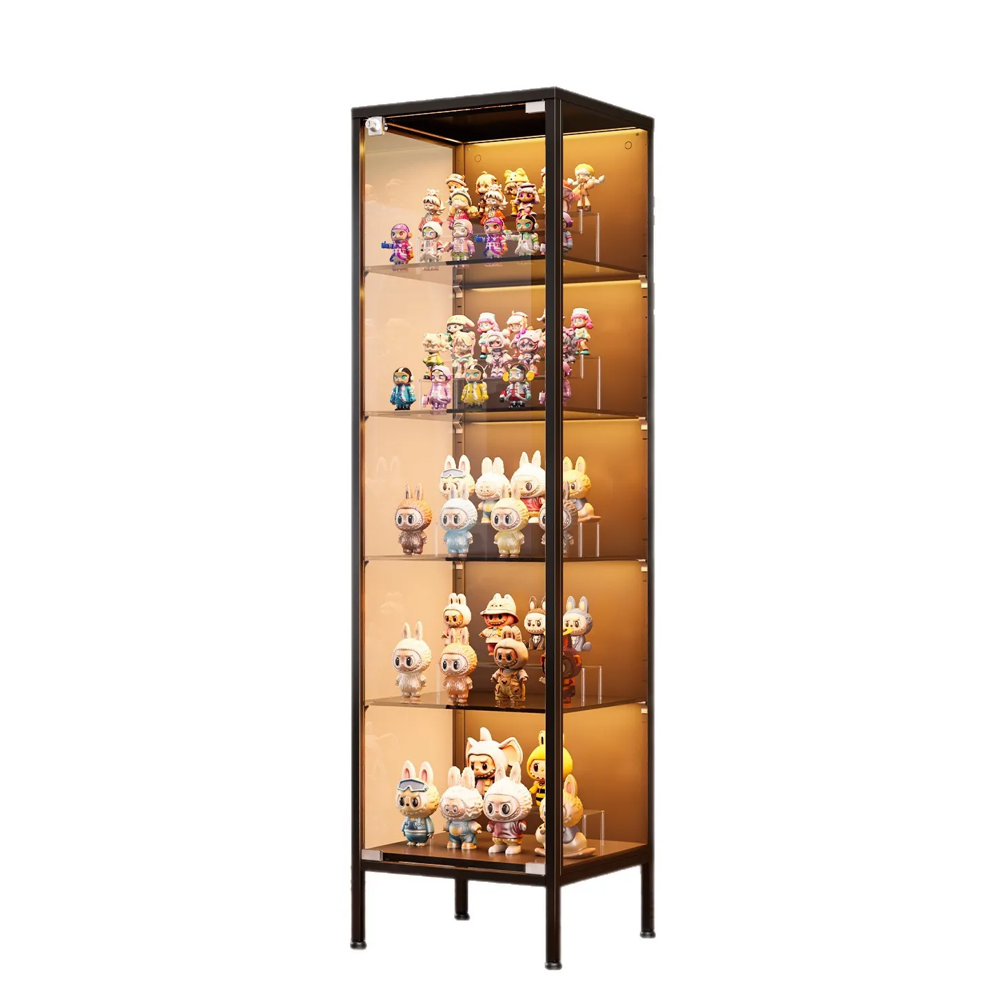 Display Cabinet with LED, Dustproof Transparent Glass, Storage for Action Figures, Blind Box, Collectibles, Lockable Organizer
