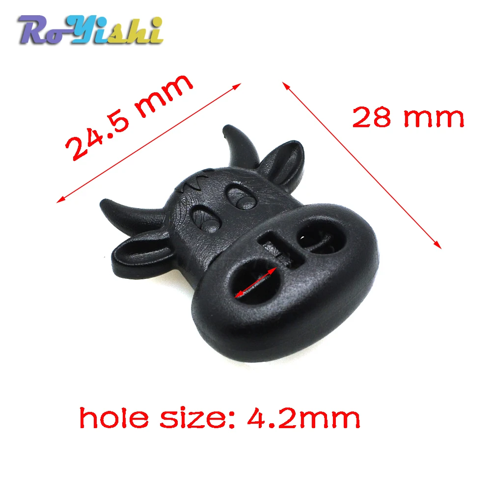 RoYishi Cord Lock Toggle Stopper Plastic Black Ox Cow Head Style Size: 28mm*24.5mm*8.8mm Toggle Clip