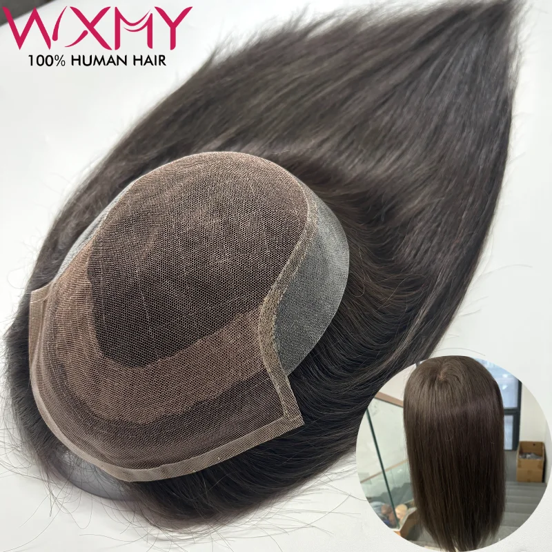 

Индивидуальный парик-накладка Q6 Lace с длинными прямыми волосами из натурального человеческого волоса, с дышащей основой из полиуретана, для женщин