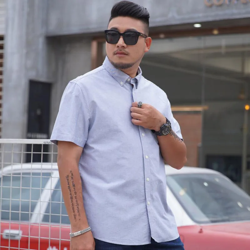 

Plus Size Summer 4-11XL men's Solid short sleeve dress shirt square collar non-iron regular fit anti-wrinkle pocket male 150KG