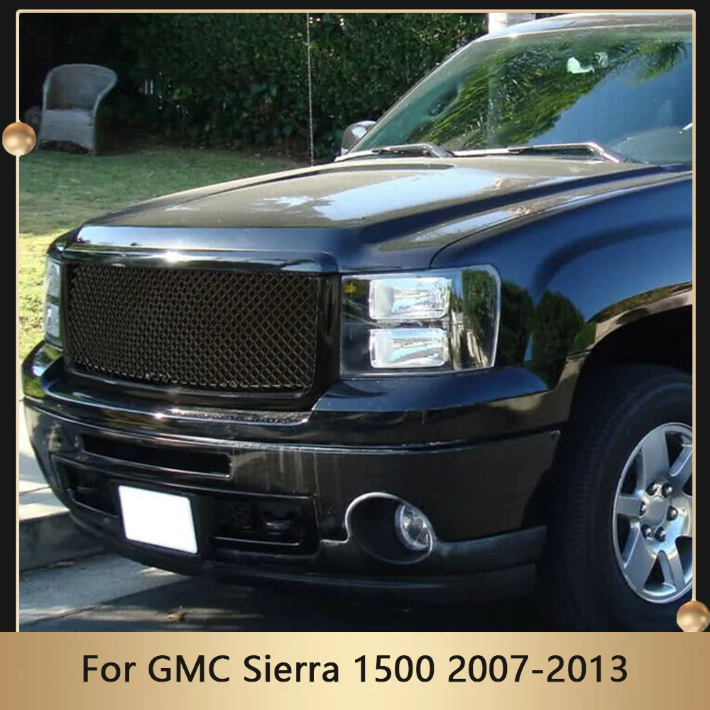 Front Middle Racing Grille Gloss Black For GMC Sierra 1500 2007-2013 Car Honeycomb Grills Grid Mesh Style Bumper Mask Cover