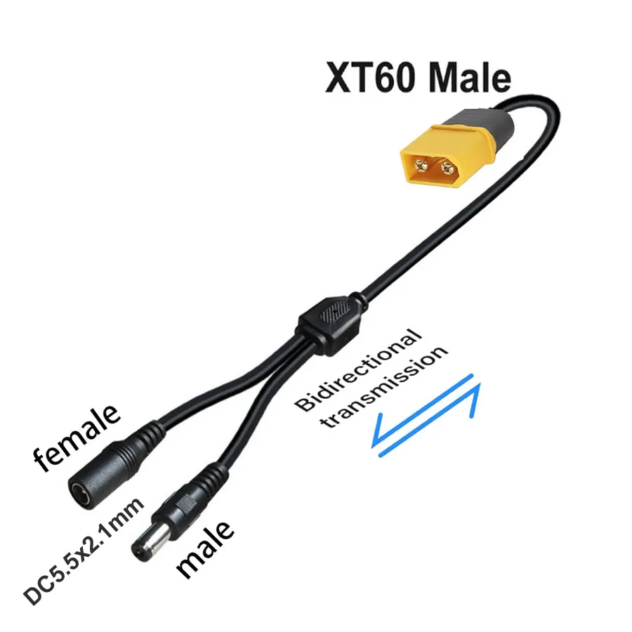 3-in-1 XT60 zu Zwei DC5521 Anschluss Konvertierungskabel, Männlich-Weiblich XT60 Verlängerungsadapterkabel Ladekonvertierungsstecker Stromkabel