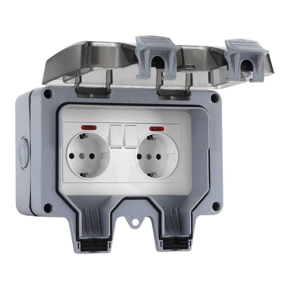 

EU Type Socket Waterproof Socket Perfect For Wet Areas Pure Copper Components Snap-fit Cover For Outdoor Lighting
