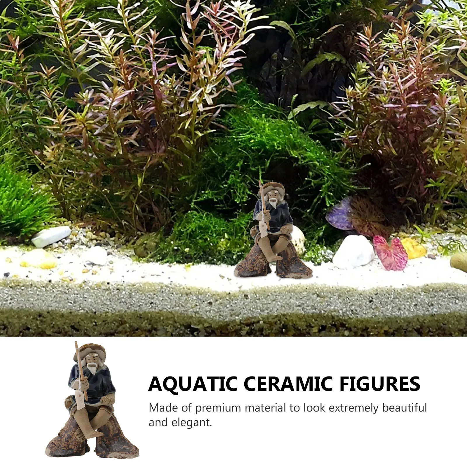 

2Pcs Ceramic Fisherman Fishing Statues Fish Tank Decorations Bonsai Ornaments Garden Outdoor Decor Decorative Fisherman Models