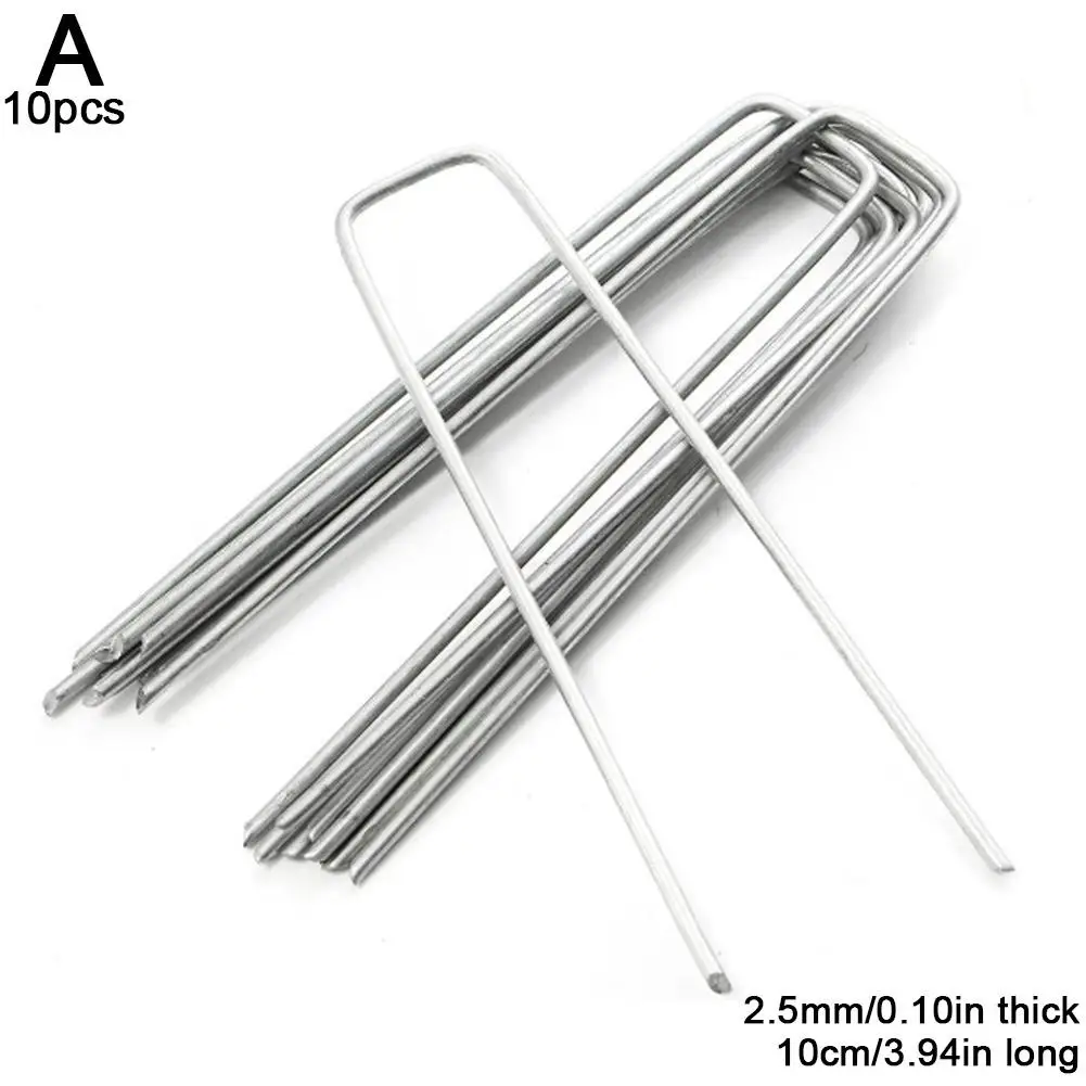 10PCS U Em Forma De Prego De Aço Inoxidável Jardinagem Galvanizado Nails Para Sunshade Net Grama Artificial Drip Tape Tubing Fixação 10/15CM