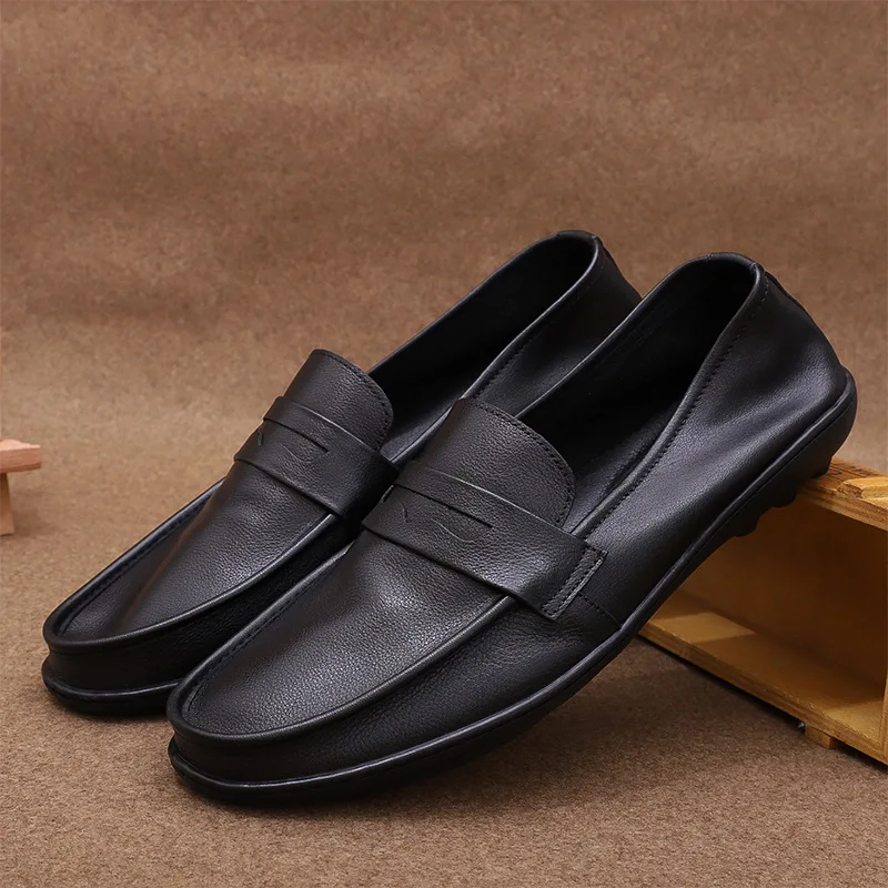 

2026 New Men's Loafers Soft Soled Comfortable Korean Style Men's Shoes Toe Layer Cowhide Trendy Casual Leather Shoes Sneakers