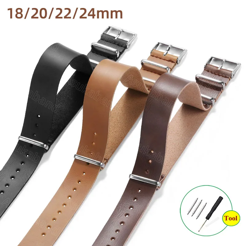 Leather Watch Strap Band 18mm 20mm 22mm 24mm One Piece Loop Bracelet for DW for Samsung for Amazfit Wristbelt Men Women Classic