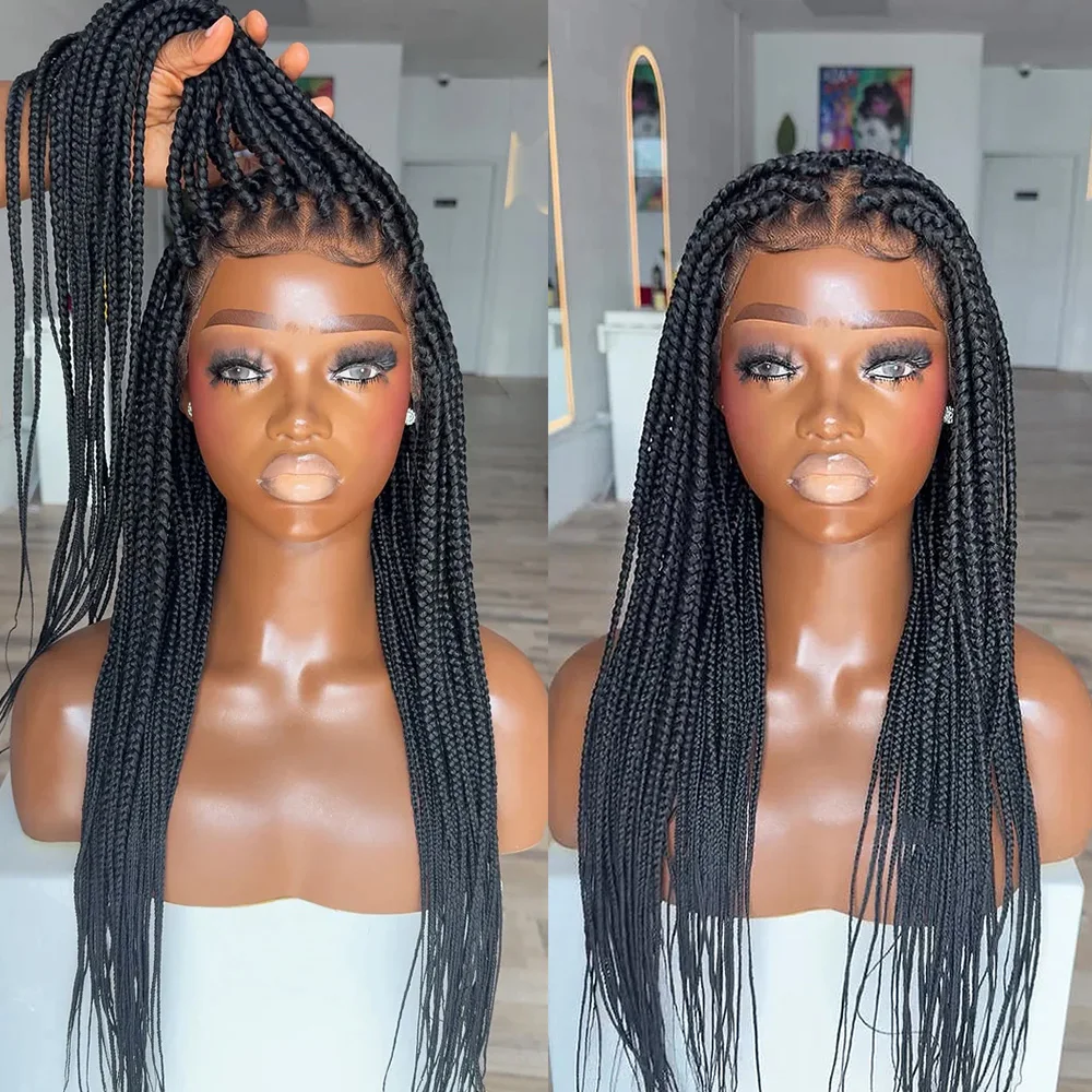 Wig sintetis Bohemian Micro Twist dengan tali serut tak terlihat, Full Lace Box Braided dengan Baby Hair Dreaming Queen, kepadatan 180%