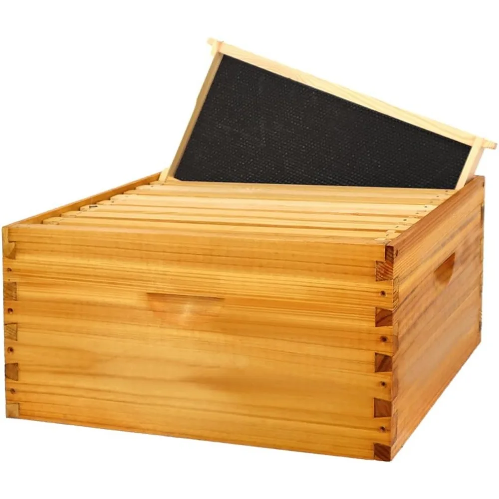 

10 Frame Bee Hive Box, Langstroth Deep Brood Bee Box Dipped in 100% Beeswax Include Beehive Frames and Waxed Foundation