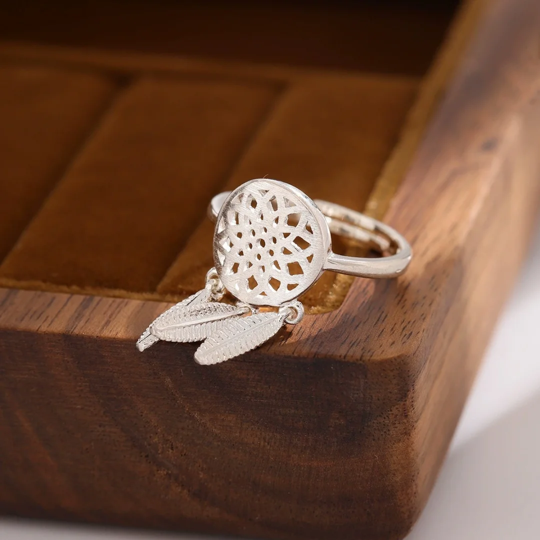 Uini-Tail hot new 925 sterling silver simple creative dream catcher open ring fashion trend personality tassel classic jewelry