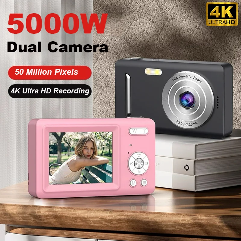 50 Megapixel 4K Digitalkamera Retro CCD Kompakte Point-and-Shoot-Eingangskamera Dual-Lens-Blitz Autofokus
