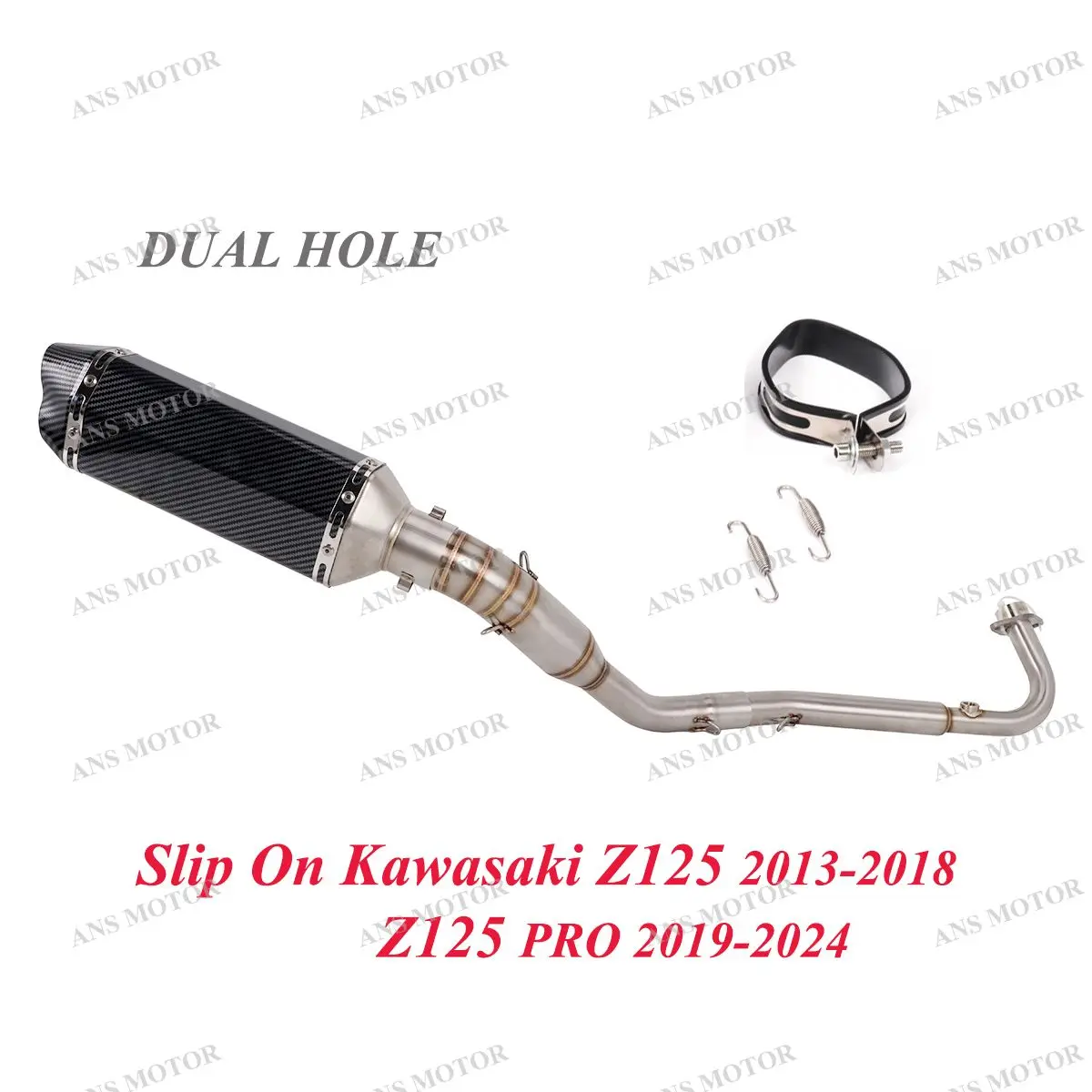 

For Kawasaki Z125 13-18 /Z125 PRO 2019-2024 Motorcycle Exhaust Escape Full System Slip On Muffler DuaL-holes 370MM Tail Pipe