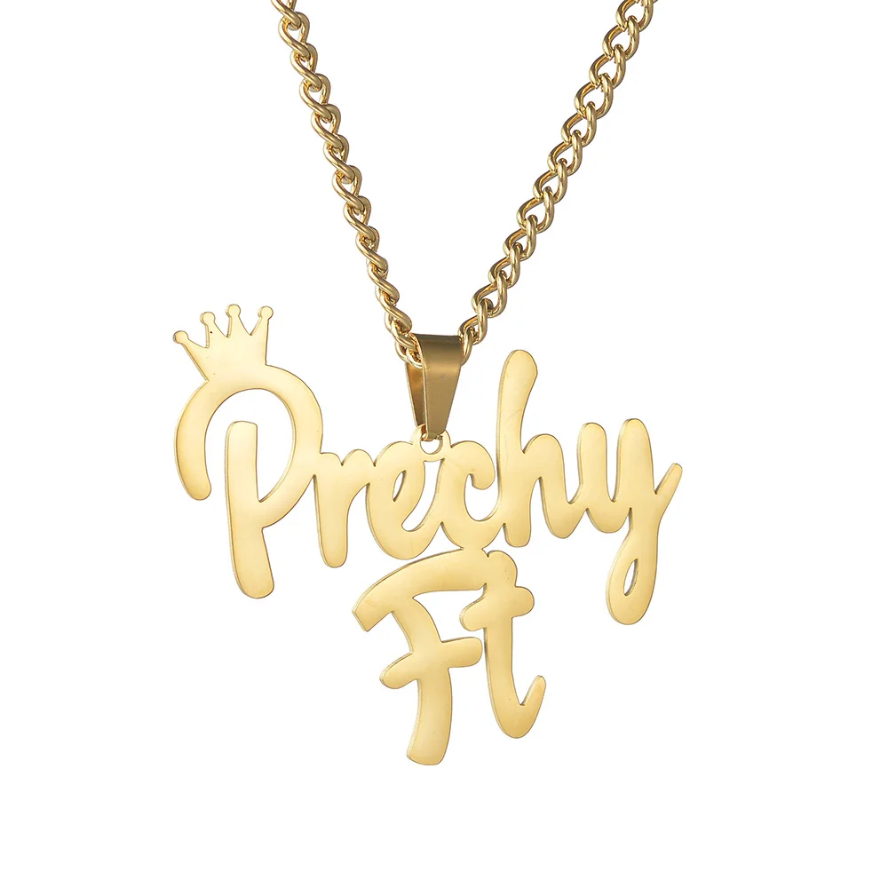 Diamon New Personalized Custom Name Necklace Stainless Steel Jewelry 2 Names Crown Side Chain Pendant for Women Jewelry Gift