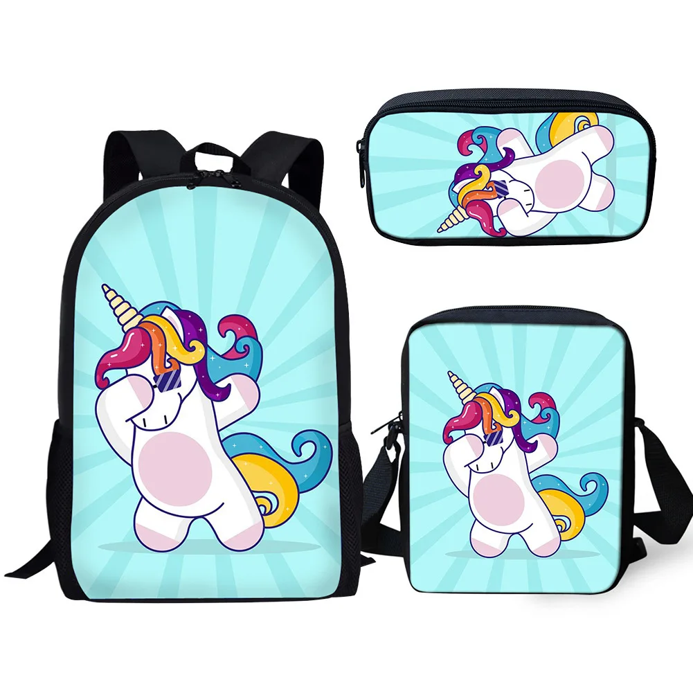 Classic Popular Rainbow Unicorn 3D Print 3pcs/Set pupil School Bags Laptop Daypack Backpack Inclined shoulder bag Pencil Case