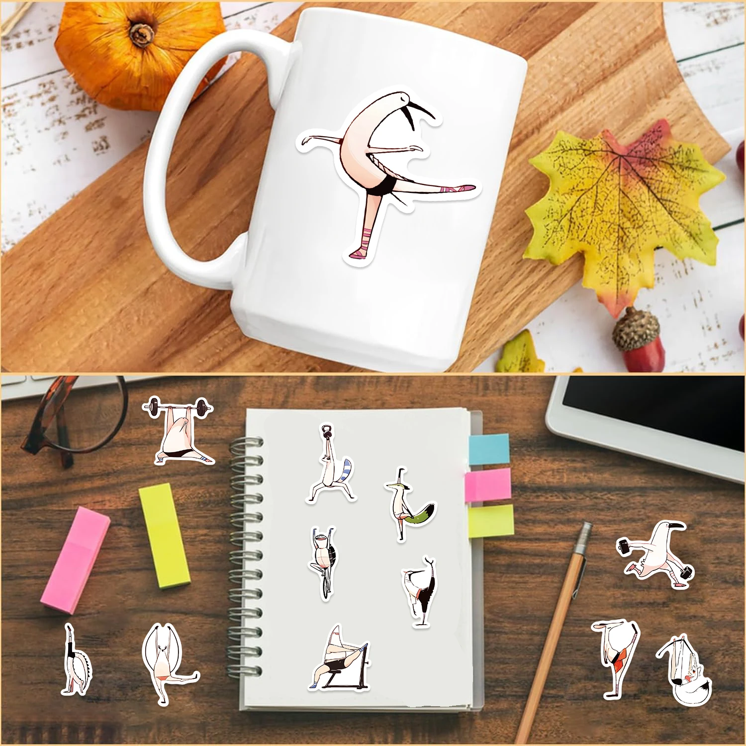 50pcs Fantasy Fitness Animal Characters Stickers Cartoon Pattern Suitable for Cell Phone Cases Laptops Guitars Journals