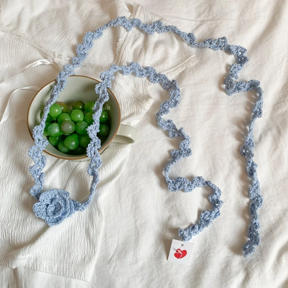 

Мягкий вязаный шарф в корейском стиле с цветком, тонкая шерстяная шаль с цветком розы, украшение для одевания, элегантные длинные узкие шарфы для женщин