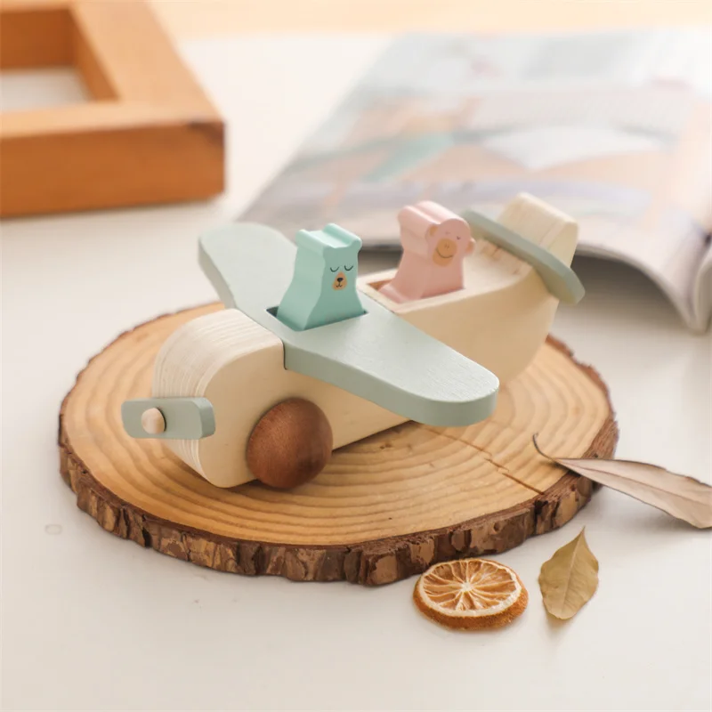 Montessori Beech Wooden Plane Blocks Brinquedos para o bebê, Mordedor Glass Marbles, Brinquedos Educativos, Child Teethering Play Gym, Presente