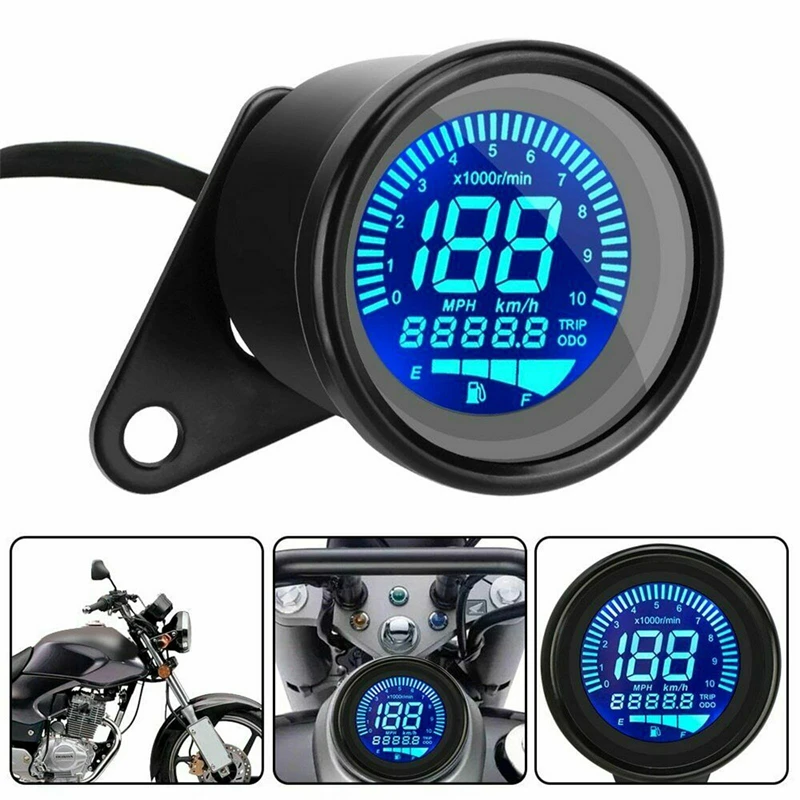 Retro LCD Digital Motorcycle Speedometer Tachometer Gauge Fuel Meter 12V Tachometer Indicator For Honda Yamaha Suzuki Harley