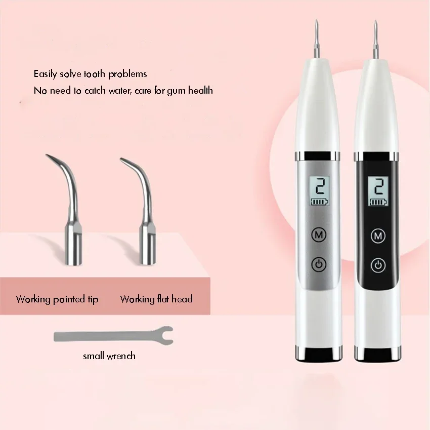 LCD Display Tartar Cleaner with LED Light Electric Teeth Polisher Calculus Plaque Stains Teeth Cleaner with 5 Modes, 2 Tips