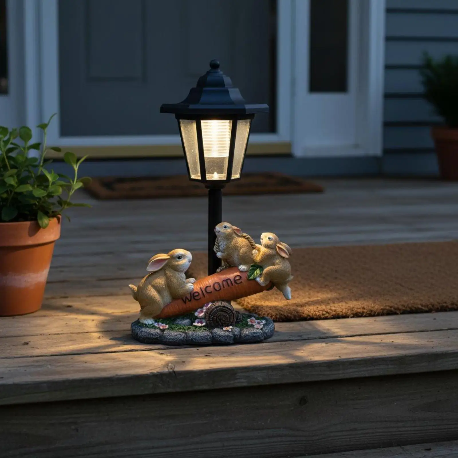 Solar Rabbit Statue Decorative Rabbit Solar Light Gift Idea for Pathway, Yard