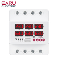 Three Phase Voltage Current Adjustable Over Under Voltage Current Limit Protection Relay Protector 63A 100A with Automatic Reset
