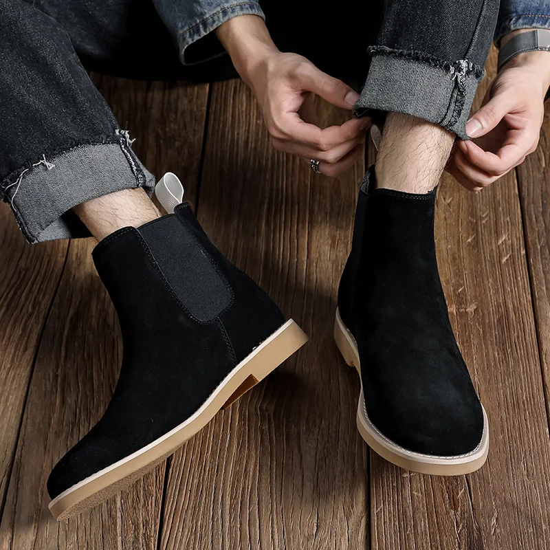 England style men leisure cow suede leather shoes simple trend shoe party prom dress motorcycle ankle chelsea boots male zapatos