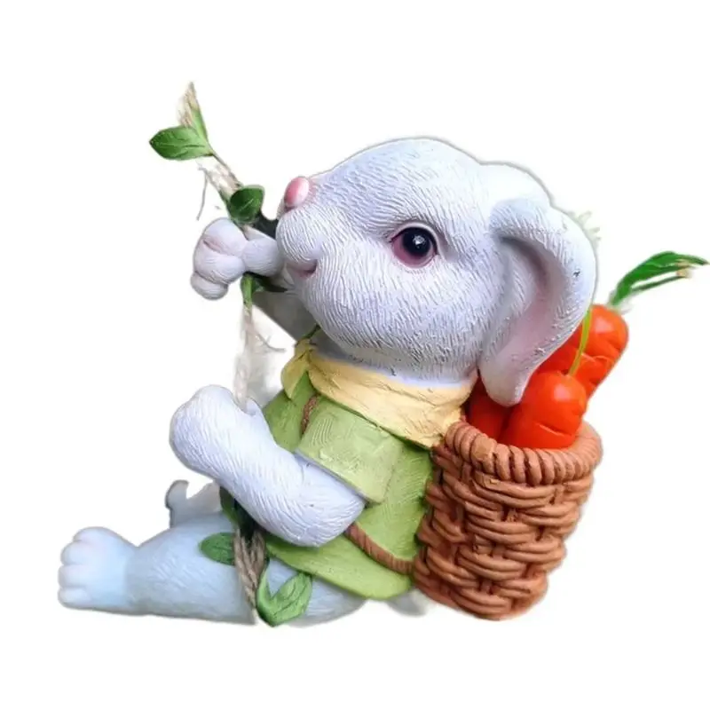 AEE4-Charming Garden Decor Resin Bunny Statue,Outdoor Animal Sculpture,Garden Hanging Ornament,Perfect For Patio And Lawn
