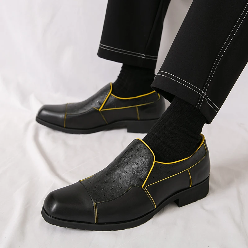 

Мужская модная официальная кожаная обувь с квадратным носком, повседневные вечерние мокасины без шнуровки на толстой подошве ручной работы, лоферы