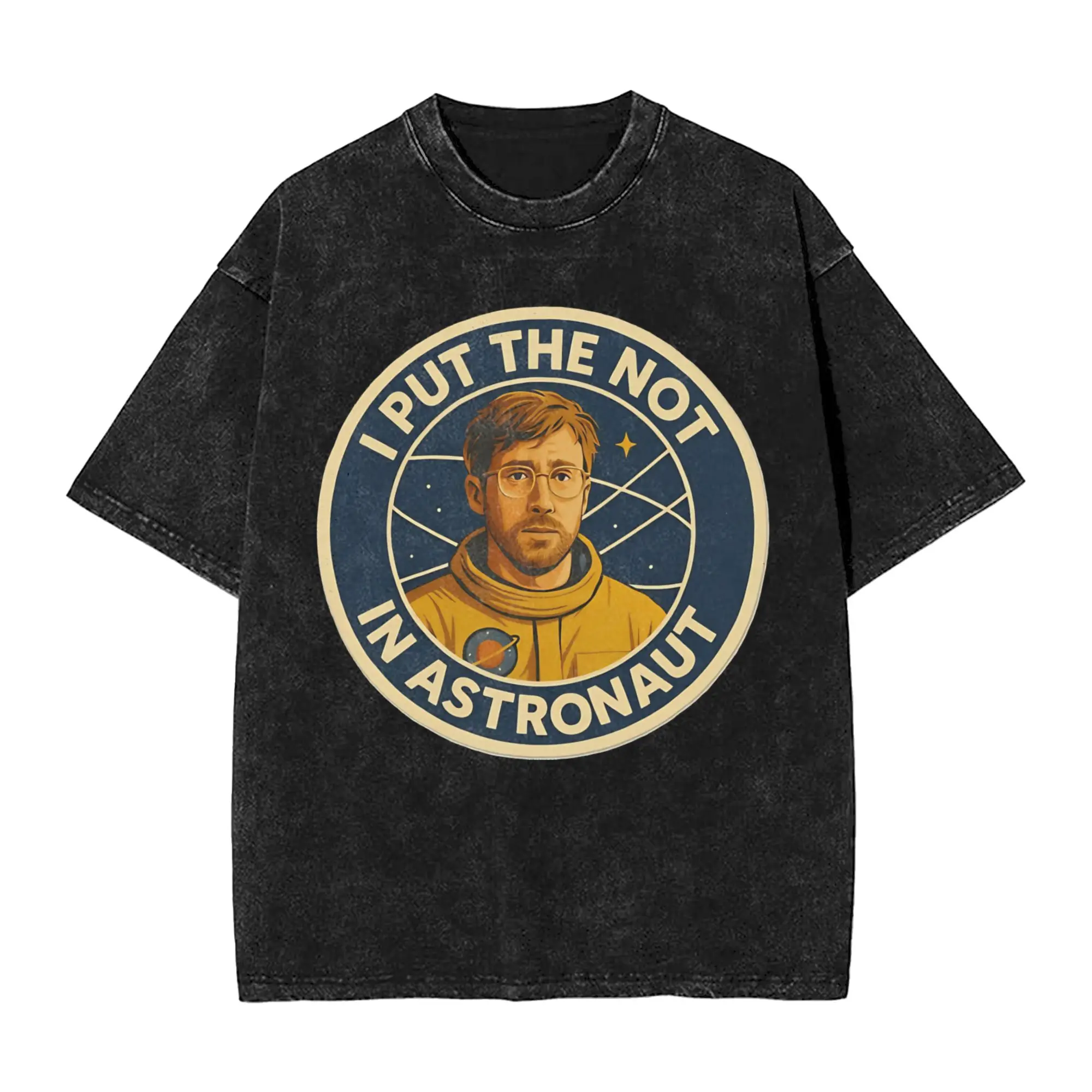 I Put The Not In Astronaut Space Badge Project Hail Mary Washed T-Shirt Male Classic Casual T-Shirts Summer O-Neck Harajuku Tees