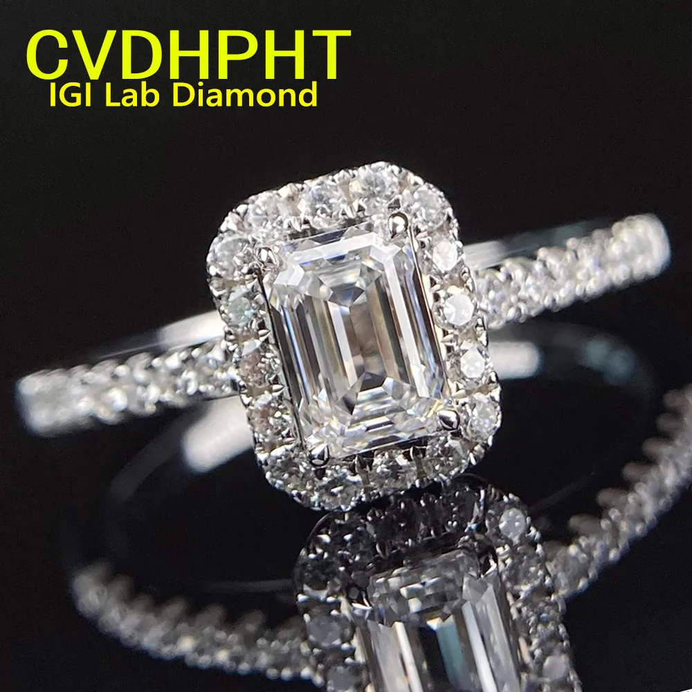 Кольцо из белого золота 18K с бриллиантом 2 карата, выращенным в лаборатории, формы изумруд, CVD HPHT, D VS, обручальное кольцо для женщин. ﻿