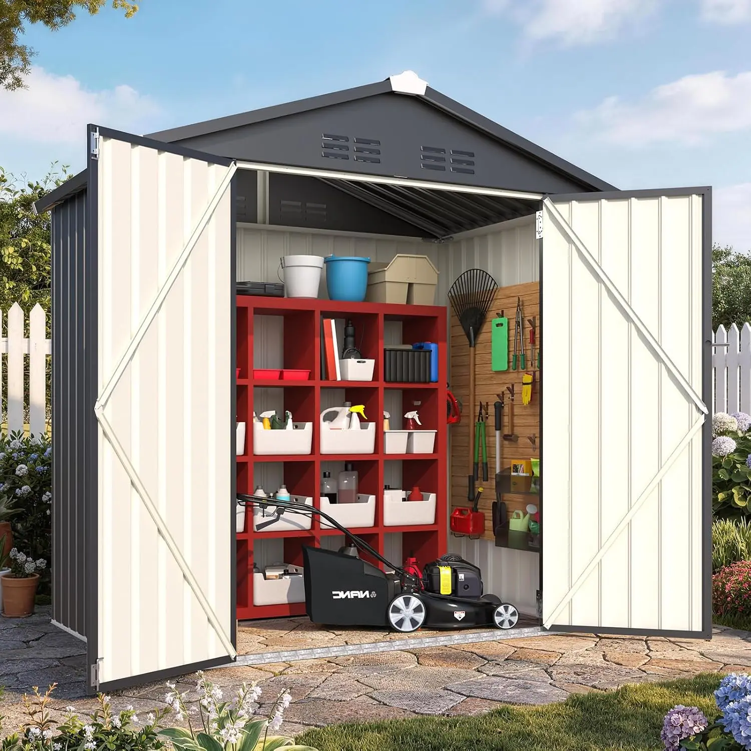 4x6ft Outdoor Metal Storage Shed with Lockable Door & Vents, Waterproof Garden Tool & Bike Patio Storage, Customized