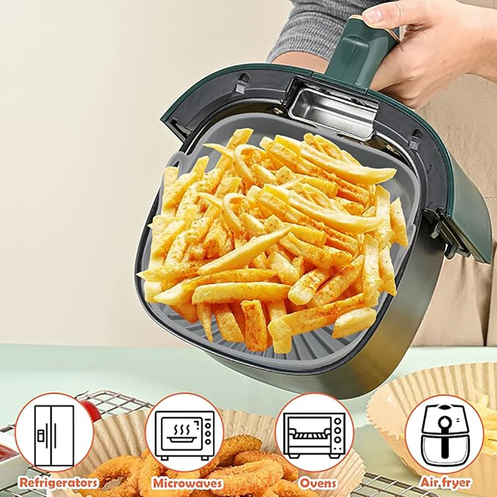 Foldable Air Fryer Silicone Liners 8inch Square Non-stick Air Fryer Basket Reusable Baking Tray For 4-7 QT Air Fryer Accessories