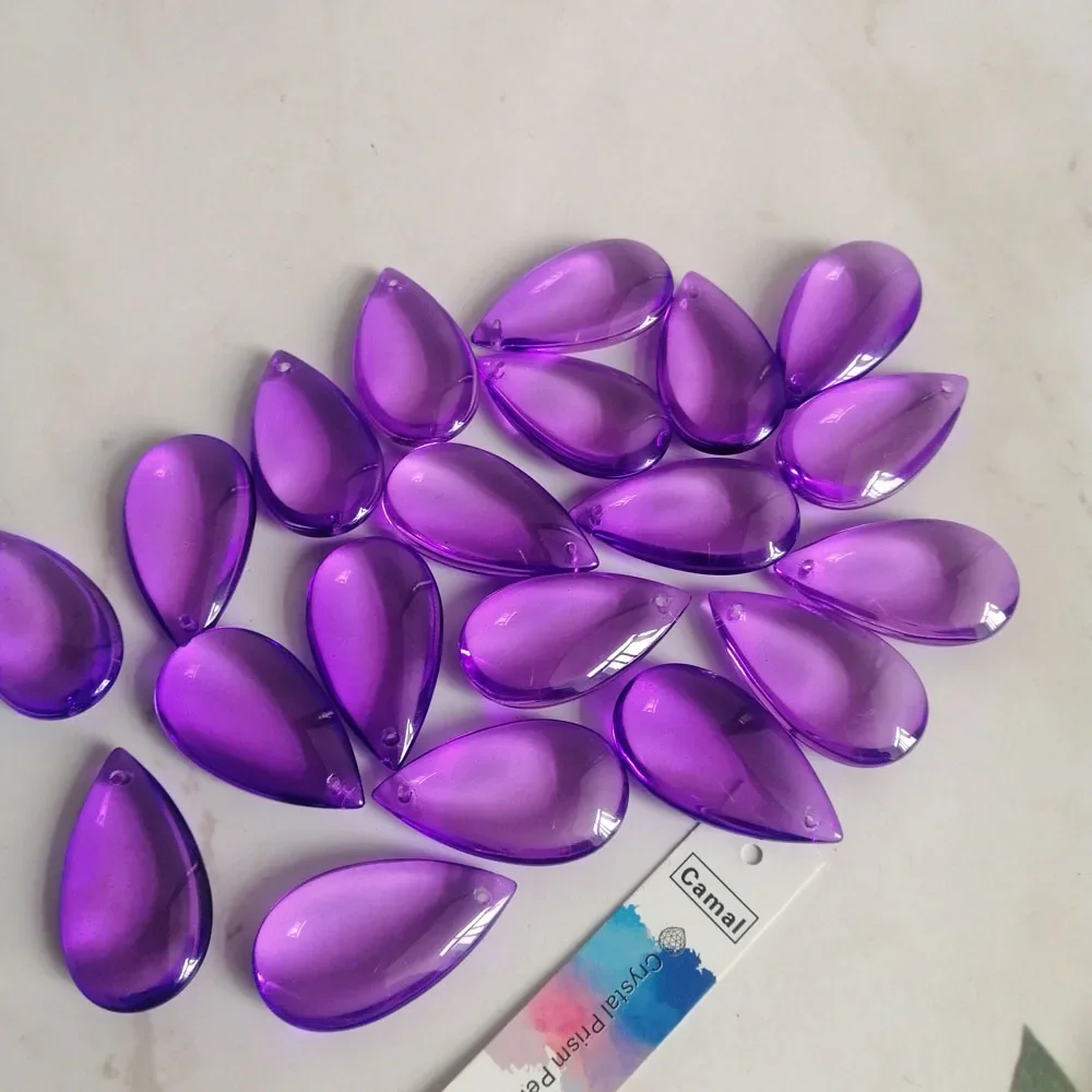 Camal 20pcs 36mm Purple Crystal Smooth Teardrop Beads Prism Pendant Lamp Chandelier Hanging Ornament Wedding Jewelry Craft