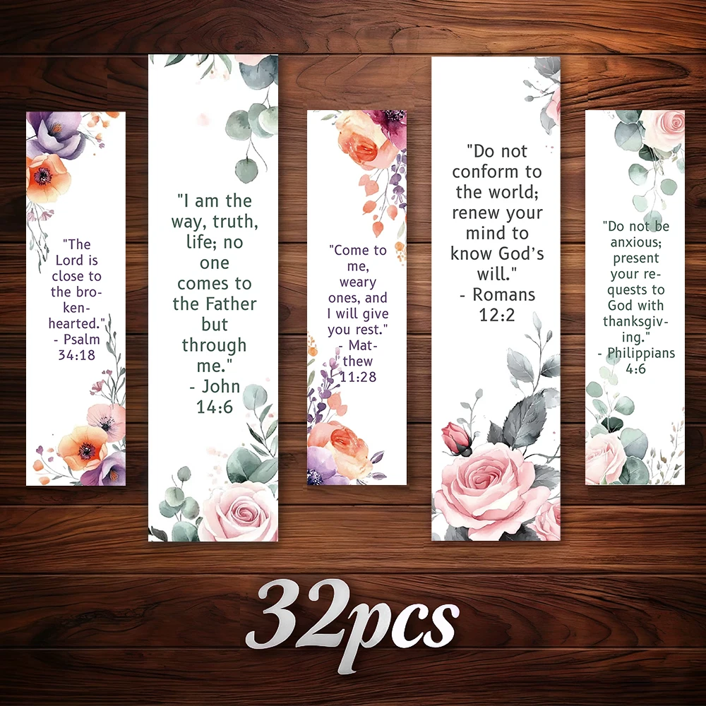 32pcs Bible Bookmarks Set, Watercolor Floral Style, Ideal Gift for Readers and Book Lovers,Perfect Birthday and New Year Present