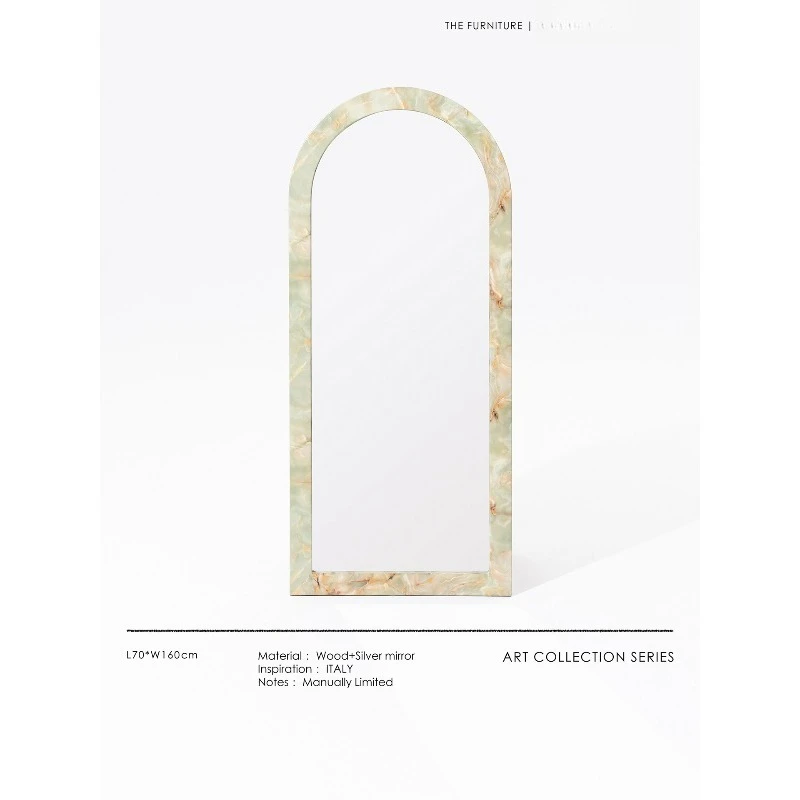 ITALY sapphire marble vertical full-body mirror French arched cloakroom floor-to-ceiling full-length mirror