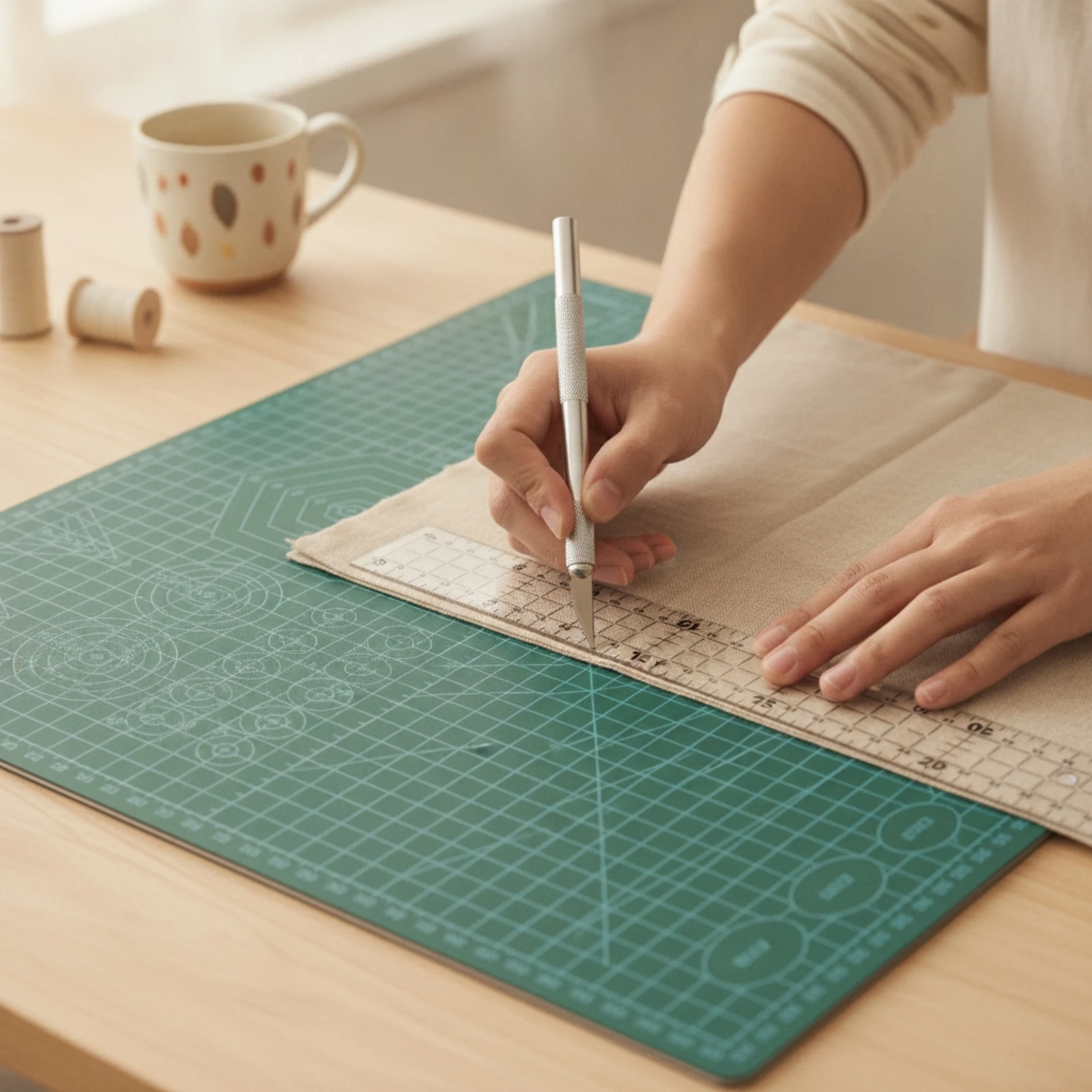 Double-Sided Craft Cutting Mat Gridded Reversible Cutting Mat with Ruler Multipurpose Non-Slip for Crafters, Paper Crafts