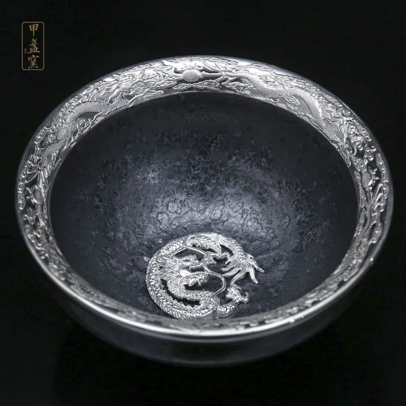 

Jiazhan Kiln Li Jia Stack Tianmu Gold Wrapped Silver Crafts Ceramic Tea Kung Fu Master Cup