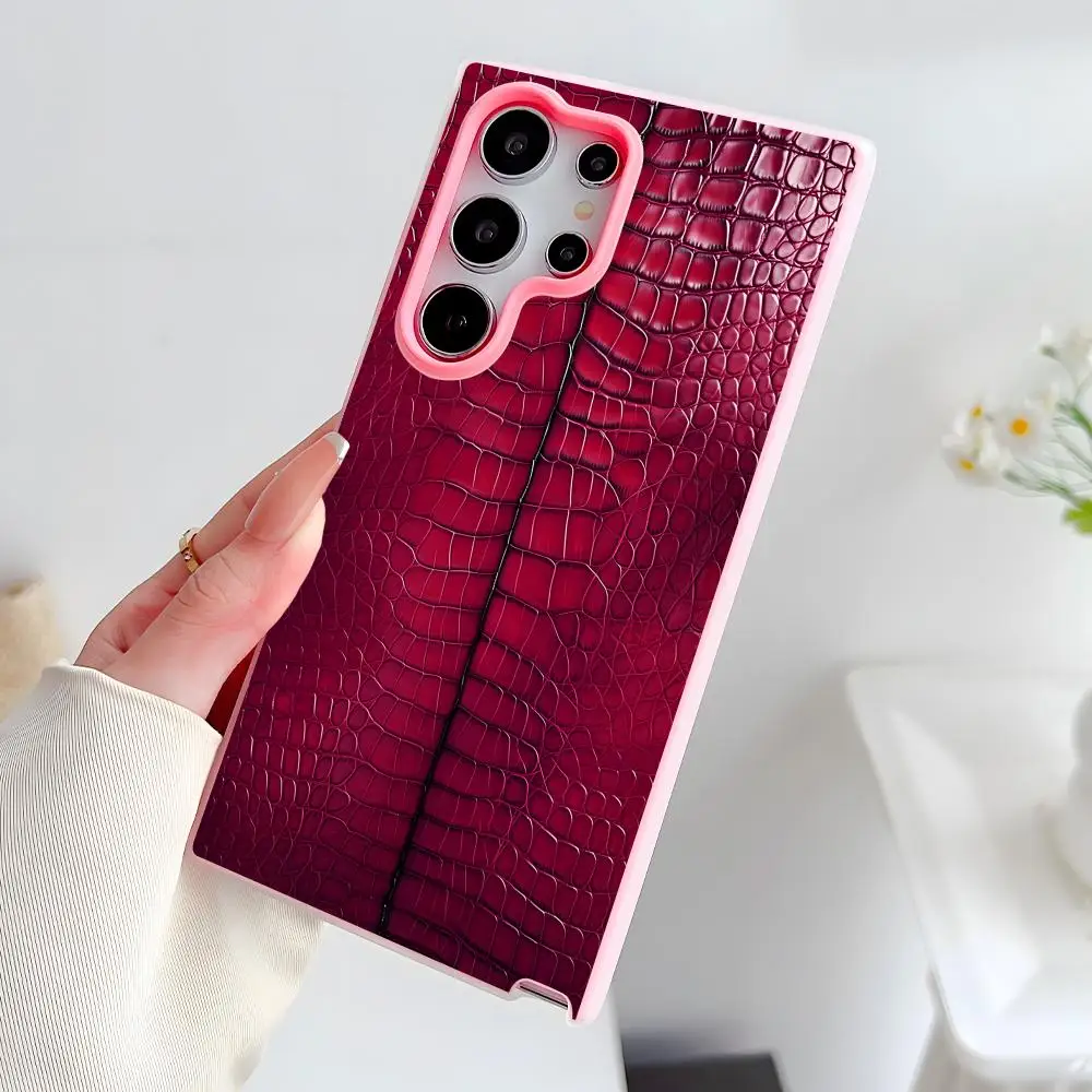 Snake Texture Phone Case for Samsung Galaxy S26 S25 S24 S23 S22 S21 Plus Ultra FE Jelly Dual Layer Pink Cover