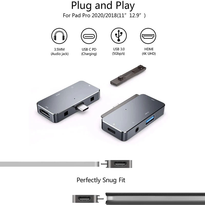 USB C Hub For Ipad Pro 11/12.9 2020/2018 Adapter,4-In-1 Adapter With Aux 3.5Mm Headphone Data Jack