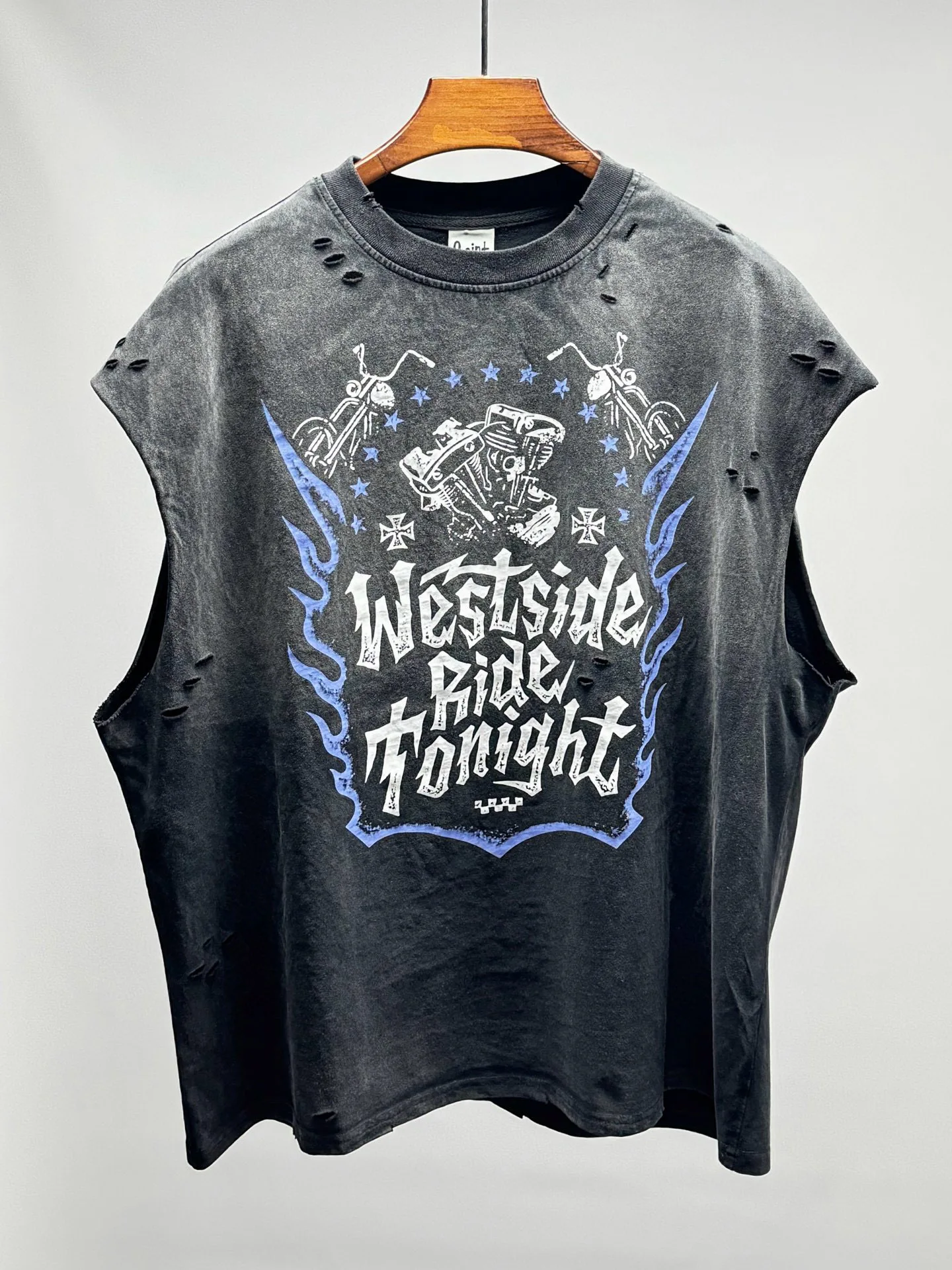 West Coast Choppers - Sleeveless Washed Vintage High Street Print Loose Fit on the West Coast Motorcycle