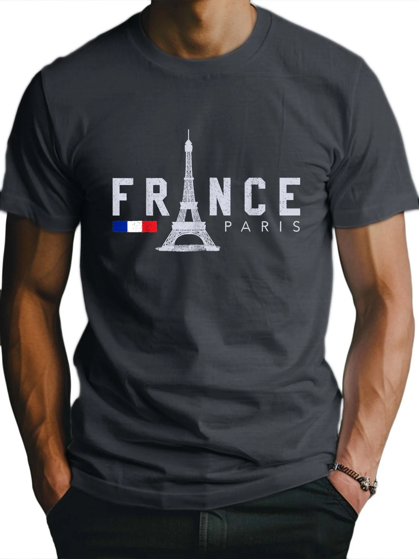 France Eiffel Tower Fitted Men's T-Shirt, Sweat-wicking and Freedom of Movement