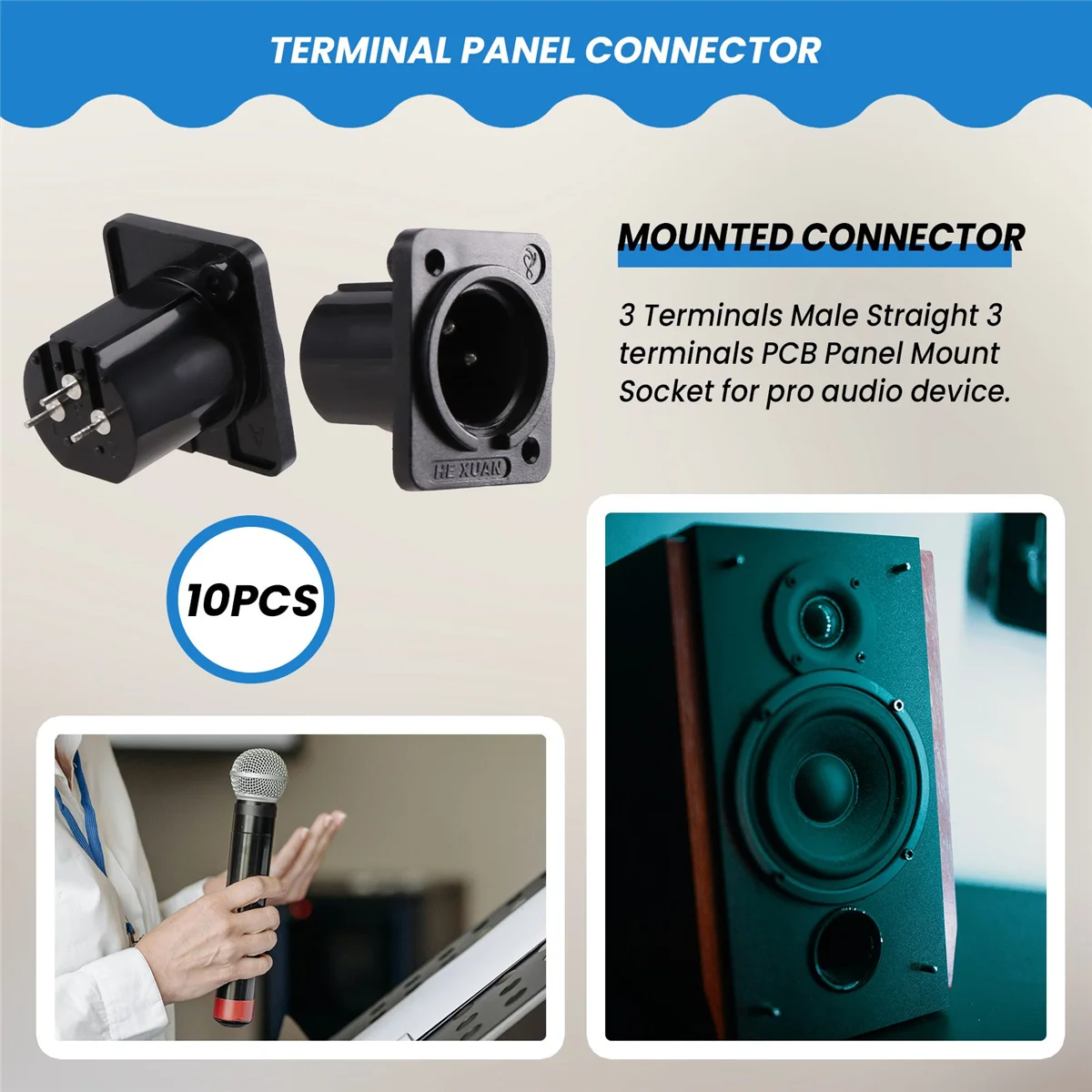 Supernew XLR Macho Plug Terminal Reto Conector Montado em Painel 10 Peças