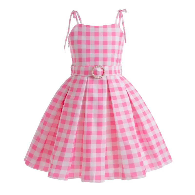 Girls Movie Barbi Princess Tutu Dress Outfit Pink Plaid Barbi Costume for Kids Halloween Birthday Party Tulle Dresses Clothes