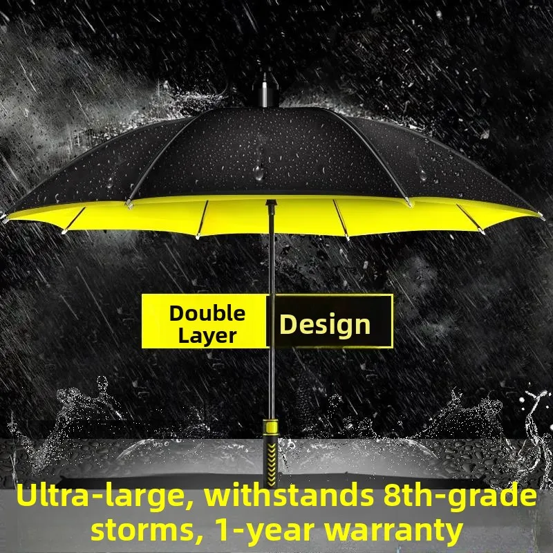 

Thiened Double Layer Auatic Umbrella Long Handle Extra Large Reinforced Men's Resistant to s Tee times Dual Purpose