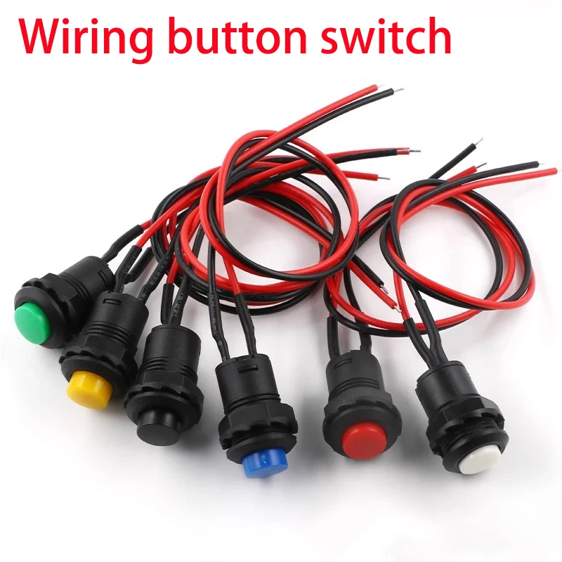 5/20/100PCS 12MM Round Button Switch With Cable 20CM Self-Locking Non-Locking DS-428/427/425 Self-Resetting Push Button Switch